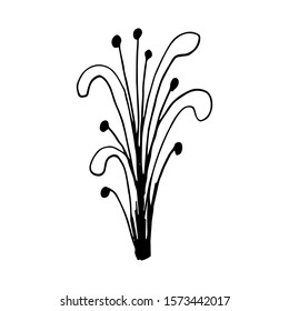 Hand drawn creative flower.  White background. Ink doodle illustration. Hand-drawn vintage, minimalistic black flower. Beautiful vector illustration.