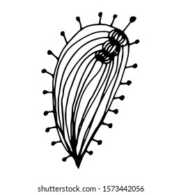 Hand drawn creative flower.  White background. Ink doodle illustration. Hand-drawn vintage, minimalistic black flower. Beautiful vector illustration.