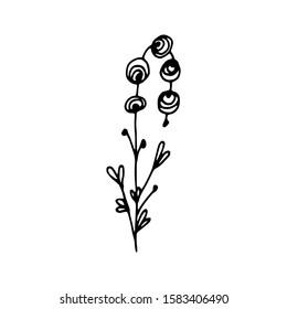 Hand drawn creative flower.  White background. Ink doodle illustration. Hand-drawn vintage, minimalistic black flower. Beautiful vector illustration.