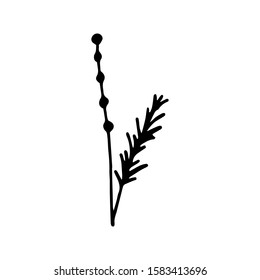 Hand drawn creative flower.  White background. Ink doodle illustration. Hand-drawn vintage, minimalistic black flower. Beautiful vector illustration.