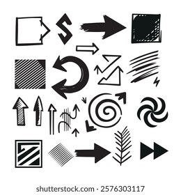 Hand drawn creative geometric pointing outline shapes and doodle frames illustration set arrow design