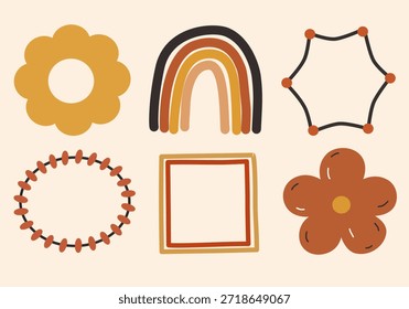 Hand drawn creative shapes collection in cozy earthy style for branding and decoration. Perfect for stickers, posters, social media, packaging, and templates.