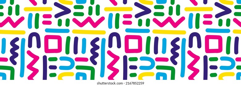 Hand drawn creative shapes seamless pattern isolated on white background. Diffirent lines ornament. Modern ethnic motif. Design for fabric, textile print, wrapping, cover. Vector illustration