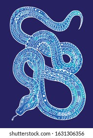 Hand drawn creative snake vector artistic illustration for prints, t-shirts, fabric, textile.