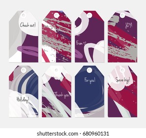 Hand drawn creative tags. Universal shopping, sales, advertising, price tags and product label templates isolated. Abstract artistic doodles. Roughly drawn bright trendy textures. Vector isolated