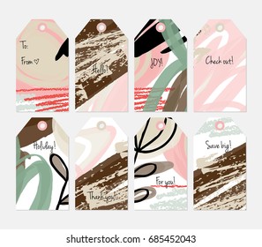 Hand drawn creative tags. Universal shopping, sales, advertising, price tags and product label templates isolated. Abstract artistic doodles. Roughly drawn bright trendy textures. Vector isolated