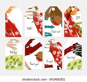 Hand drawn creative tags. Universal shopping, sales, advertising, price tags and product label templates isolated. Abstract artistic doodles. Roughly drawn bright trendy textures. Vector isolated
