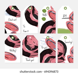 Hand drawn creative tags. Universal shopping, sales, advertising, price tags and product label templates isolated. Abstract artistic doodles. Roughly drawn bright trendy textures. Vector isolated