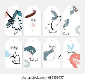 Hand drawn creative tags. Universal shopping, sales, advertising, price tags and product label templates isolated. Abstract artistic doodles. Roughly drawn bright trendy textures. Vector isolated