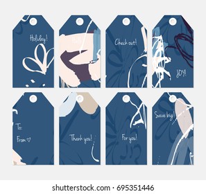 Hand drawn creative tags. Universal shopping, sales, advertising, price tags and product label templates isolated. Abstract artistic doodles. Roughly drawn bright trendy textures. Vector isolated