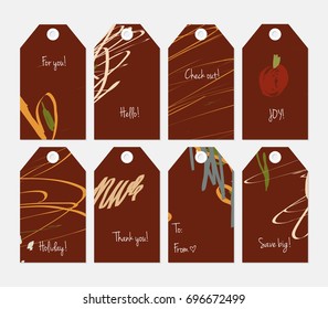 Hand drawn creative tags. Universal shopping, sales, advertising, price tags and product label templates isolated. Abstract artistic doodles. Roughly drawn bright trendy textures. Vector isolated