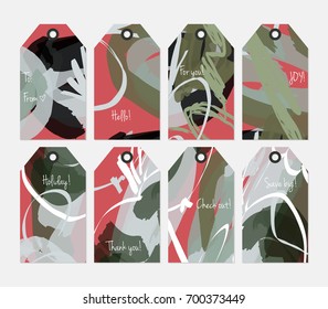 Hand drawn creative tags. Universal shopping, sales, advertising, price tags and product label templates isolated. Abstract artistic doodles. Roughly drawn bright trendy textures. Vector isolated