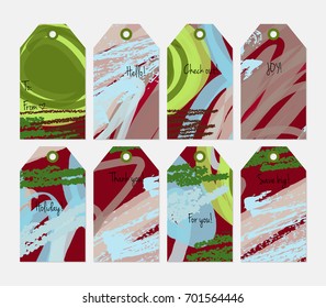 Hand drawn creative tags. Universal shopping, sales, advertising, price tags and product label templates isolated. Abstract artistic doodles. Roughly drawn bright trendy textures. Vector isolated