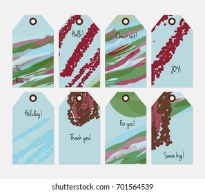 Hand drawn creative tags. Universal shopping, sales, advertising, price tags and product label templates isolated. Abstract artistic doodles. Roughly drawn bright trendy textures. Vector isolated