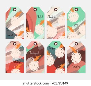 Hand drawn creative tags. Universal shopping, sales, advertising, price tags and product label templates isolated. Abstract artistic doodles. Roughly drawn bright trendy textures. Vector isolated