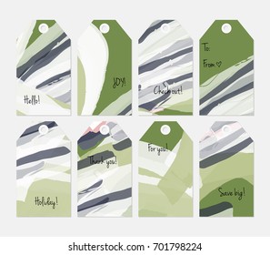 Hand drawn creative tags. Universal shopping, sales, advertising, price tags and product label templates isolated. Abstract artistic doodles. Roughly drawn bright trendy textures. Vector isolated