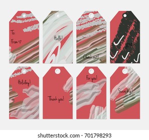 Hand drawn creative tags. Universal shopping, sales, advertising, price tags and product label templates isolated. Abstract artistic doodles. Roughly drawn bright trendy textures. Vector isolated