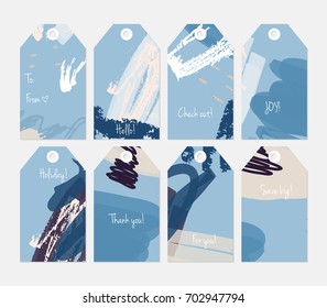 Hand drawn creative tags. Universal shopping, sales, advertising, price tags and product label templates isolated. Abstract artistic doodles. Roughly drawn bright trendy textures. Vector isolated