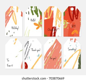 Hand drawn creative tags. Universal shopping, sales, advertising, price tags and product label templates isolated. Abstract artistic doodles. Roughly drawn bright trendy textures. Vector isolated