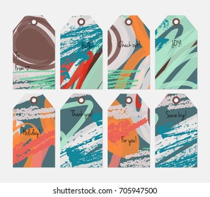Hand drawn creative tags. Universal shopping, sales, advertising, price tags and product label templates isolated. Abstract artistic doodles. Roughly drawn bright trendy textures. Vector isolated