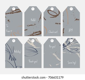 Hand drawn creative tags. Universal shopping, sales, advertising, price tags and product label templates isolated. Abstract artistic doodles. Roughly drawn bright trendy textures. Vector isolated