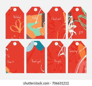 Hand drawn creative tags. Universal shopping, sales, advertising, price tags and product label templates isolated. Abstract artistic doodles. Roughly drawn bright trendy textures. Vector isolated
