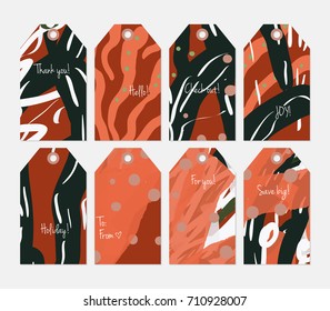 Hand drawn creative tags. Universal shopping, sales, advertising, price tags and product label templates isolated. Abstract artistic doodles. Roughly drawn bright trendy textures. Vector isolated