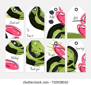 Hand drawn creative tags. Universal shopping, sales, advertising, price tags and product label templates isolated. Abstract artistic doodles. Roughly drawn bright trendy textures. Vector isolated