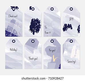 Hand drawn creative tags. Universal shopping, sales, advertising, price tags and product label templates isolated. Abstract artistic doodles. Roughly drawn bright trendy textures. Vector isolated