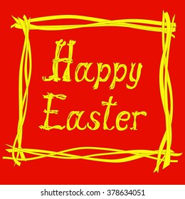 Hand drawn creative text Happy Easter  on the  red background. Vector illustration - eps 10.