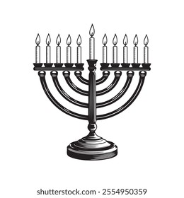 Hand drawn Creative Traditional Menorah Silhouette Hanukkah Celebration vector Design on white background 