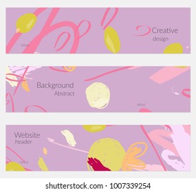 Hand drawn creative universal banner set. Abstract scribbles doodles bright colors. Website header social media advertisement sale brochure templates. Isolated vector banner templates.