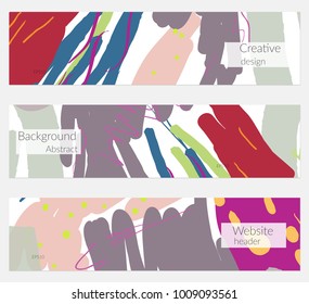 Hand drawn creative universal banner set. Abstract scribbles doodles bright colors. Website header social media advertisement sale brochure templates. Isolated vector banner templates.