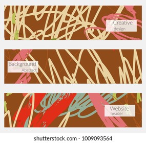 Hand drawn creative universal banner set. Abstract scribbles doodles bright colors. Website header social media advertisement sale brochure templates. Isolated vector banner templates.