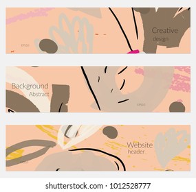 Hand drawn creative universal banner set. Abstract scribbles doodles bright colors. Website header social media advertisement sale brochure templates. Isolated vector banner templates.