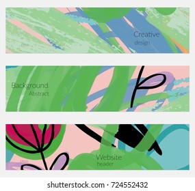 Hand drawn creative universal banner set. Abstract scribbles doodles bright colors. Website header social media advertisement sale brochure templates. Isolated vector banner templates.