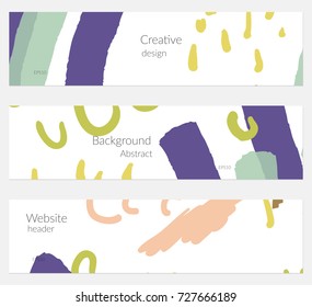 Hand drawn creative universal banner set. Abstract scribbles doodles bright colors. Website header social media advertisement sale brochure templates. Isolated vector banner templates.