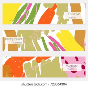 Hand drawn creative universal banner set. Abstract scribbles doodles bright colors. Website header social media advertisement sale brochure templates. Isolated vector banner templates.