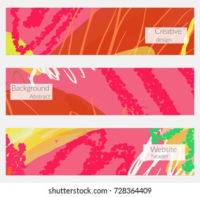Hand drawn creative universal banner set. Abstract scribbles doodles bright colors. Website header social media advertisement sale brochure templates. Isolated vector banner templates.