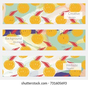 Hand drawn creative universal banner set. Abstract scribbles doodles bright colors. Website header social media advertisement sale brochure templates. Isolated vector banner templates.