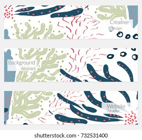 Hand drawn creative universal banner set. Abstract scribbles doodles bright colors. Website header social media advertisement sale brochure templates. Isolated vector banner templates.
