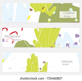Hand drawn creative universal banner set. Abstract scribbles doodles bright colors. Website header social media advertisement sale brochure templates. Isolated vector banner templates.