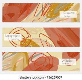 Hand drawn creative universal banner set. Abstract scribbles doodles bright colors. Website header social media advertisement sale brochure templates. Isolated vector banner templates.