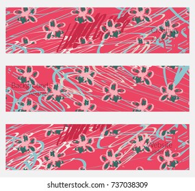 Hand drawn creative universal banner set. Abstract scribbles doodles bright colors. Website header social media advertisement sale brochure templates. Isolated vector banner templates.