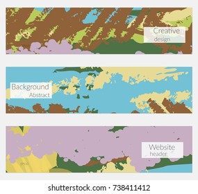 Hand drawn creative universal banner set. Abstract scribbles doodles bright colors. Website header social media advertisement sale brochure templates. Isolated vector banner templates.