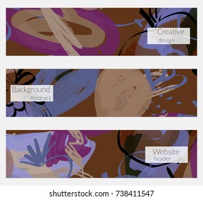 Hand drawn creative universal banner set. Abstract scribbles doodles bright colors. Website header social media advertisement sale brochure templates. Isolated vector banner templates.