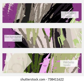 Hand drawn creative universal banner set. Abstract scribbles doodles bright colors. Website header social media advertisement sale brochure templates. Isolated vector banner templates.