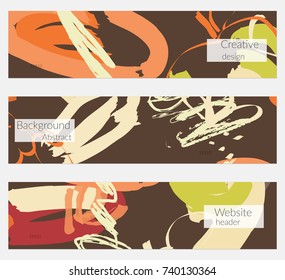 Hand drawn creative universal banner set. Abstract scribbles doodles bright colors. Website header social media advertisement sale brochure templates. Isolated vector banner templates.