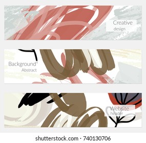 Hand drawn creative universal banner set. Abstract scribbles doodles bright colors. Website header social media advertisement sale brochure templates. Isolated vector banner templates.