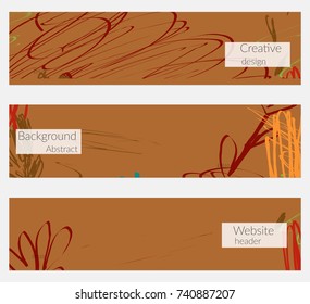 Hand drawn creative universal banner set. Abstract scribbles doodles bright colors. Website header social media advertisement sale brochure templates. Isolated vector banner templates.